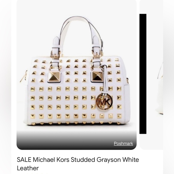 Authentic MK Grayson genuine white leather with gold stud handbag. - Picture 2 of 2